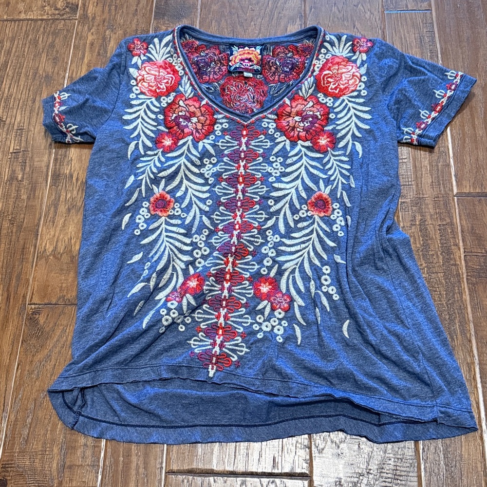 Johnny Was Multicolor Floral Embroidered Top